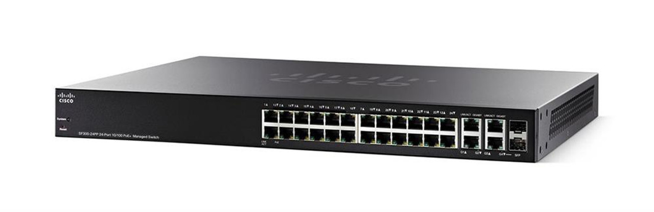 SF300-24PP-K9 Cisco SF300-24PP 24-Ports 10/100 PoE Managed Switch with Gigabit Uplinks (Refurbished)