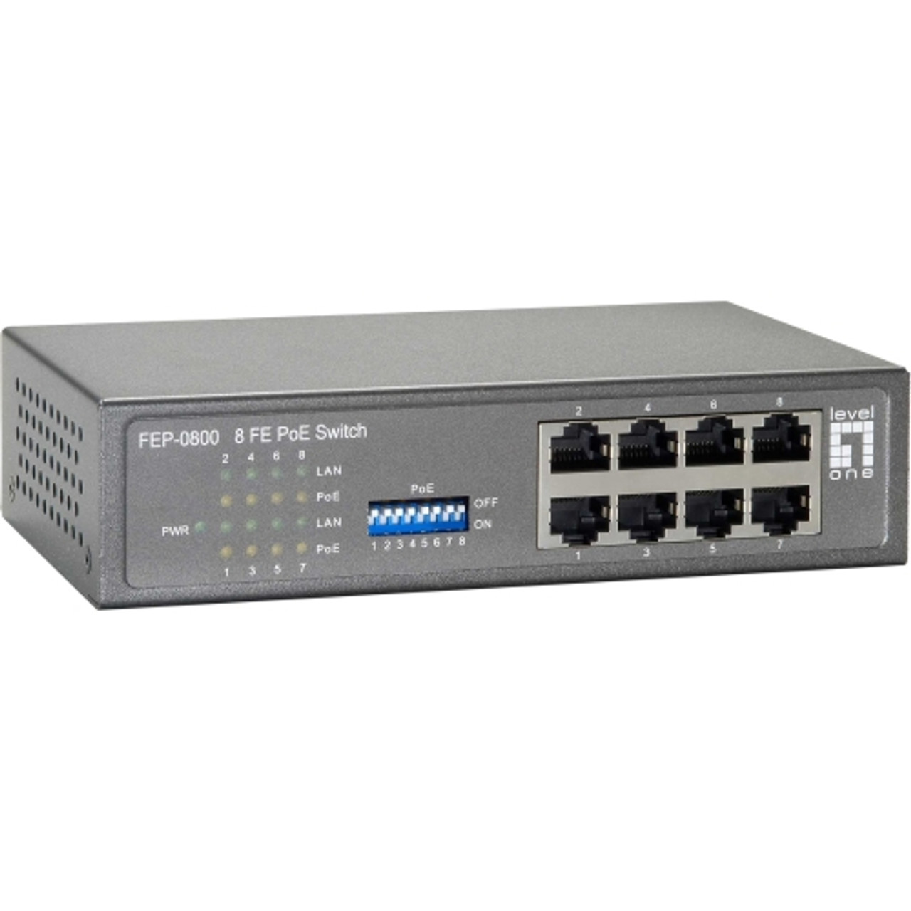 FEP-0800 LevelOne 8-Port PoE 10/100 Desktop Switch (90W) 8-Port PoE, 90W, Desktop Switch (Refurbished)