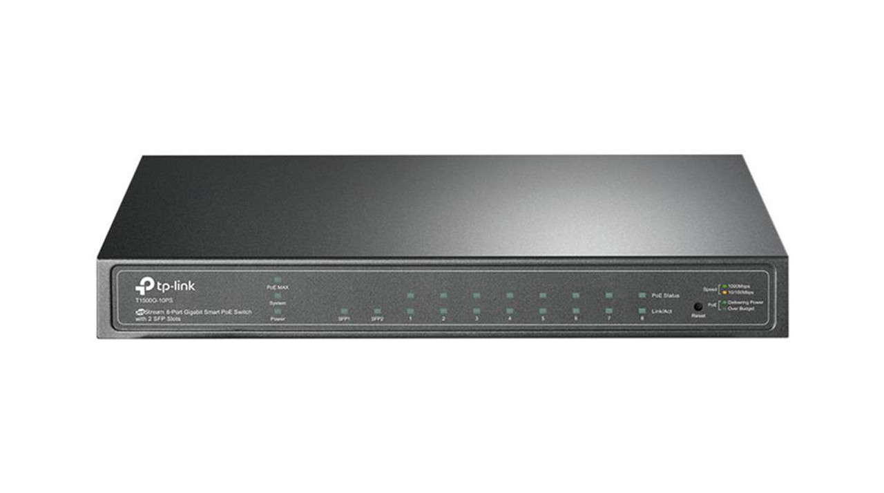 T1500G-10PS(TL-SG2210P) TP-Link JetStream 8-Port Gigabit Smart PoE Switch with 2 SFP Slots - 8 Ports - Manageable - 1000Base-X - 4 Layer Supported - Modular - 2 SFP Slots -