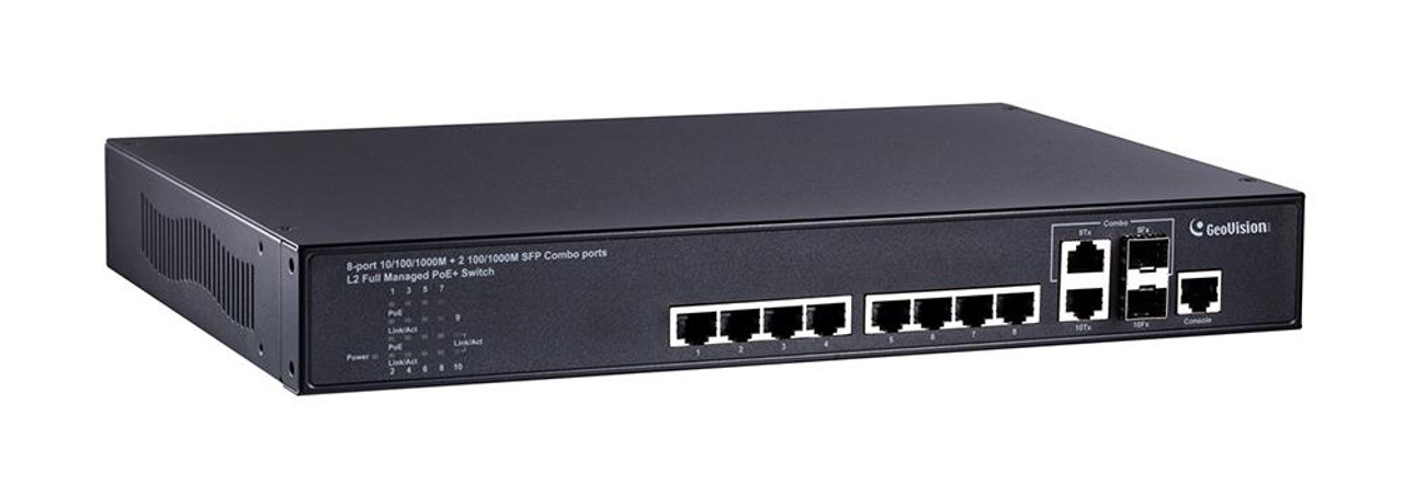 GV-POE0812 GeoVision 8-Port Gigabit 802.3at Web Management Layer 2+ Fully Managed PoE Switch - 8 Ports - Manageable - 2 Layer Supported - Modular - 2 SFP Slots