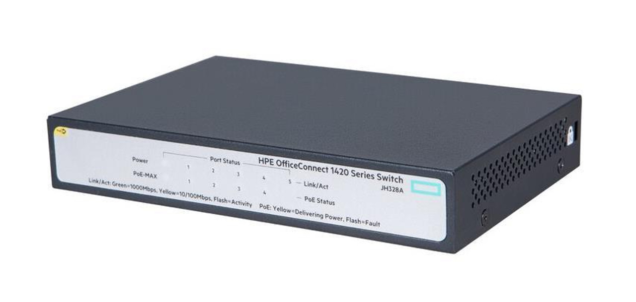 JH328A#ABB HP Officeconnect 1420 5g Poe+ 5-Ports 10/100/1000 PoE+ 32W Unmanaged Network Switch (Refurbished)