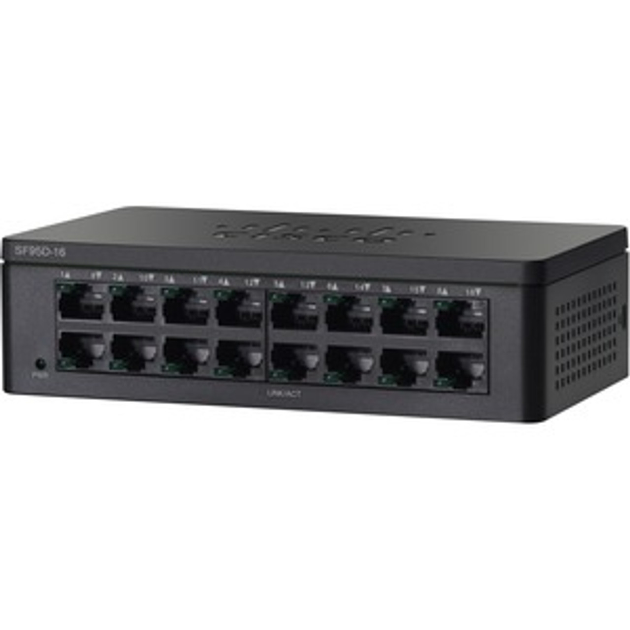 SF95D-16-SG Cisco SF95D-16 16-Port 10/100 Desktop Switch - 16 Ports - Fast Ethernet - 10/100Base-TX - 2 Layer Supported - AC Adapter - Twisted Pair - 