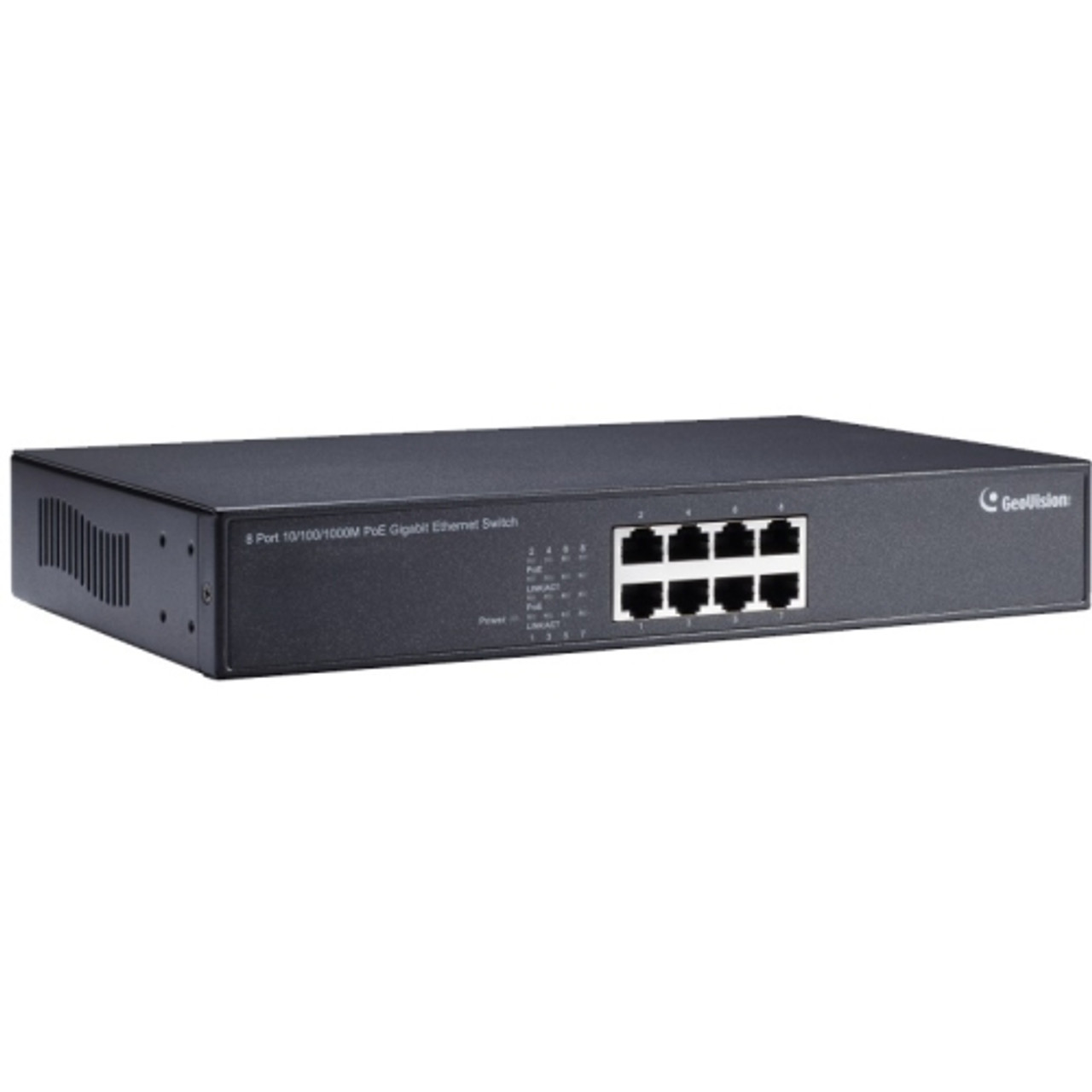 84-POE0810-001U GeoVision GV-POE0810 8-Port Gigabit 802.3at PoE Switch 8 Network Twisted Pair 2 Layer Supported Rack-mountable Desktop Under Table ( (Refurbished)