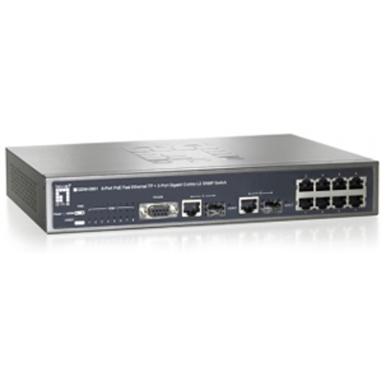 GSW-0891 LevelOne Managed 8-Port 10/100 PoE TP+ 2 SFP Ports L2 SNMP 19 Rack Mountable Switch 2 x SFP (mini-GBIC) 8 x 10/100Base-TX, 2 x 10/100/1000Base-T