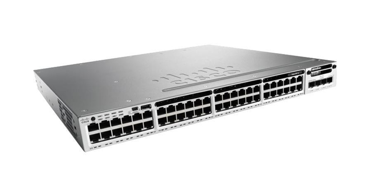 WS-C3850-48P-S-C3 Cisco Catalyst 3850 48-Ports 10/100/1000Base-T RJ-45 PoE+ Manageable Layer2 Rack-mountable 1U and Desktop Stackable Switch (Refurbished)