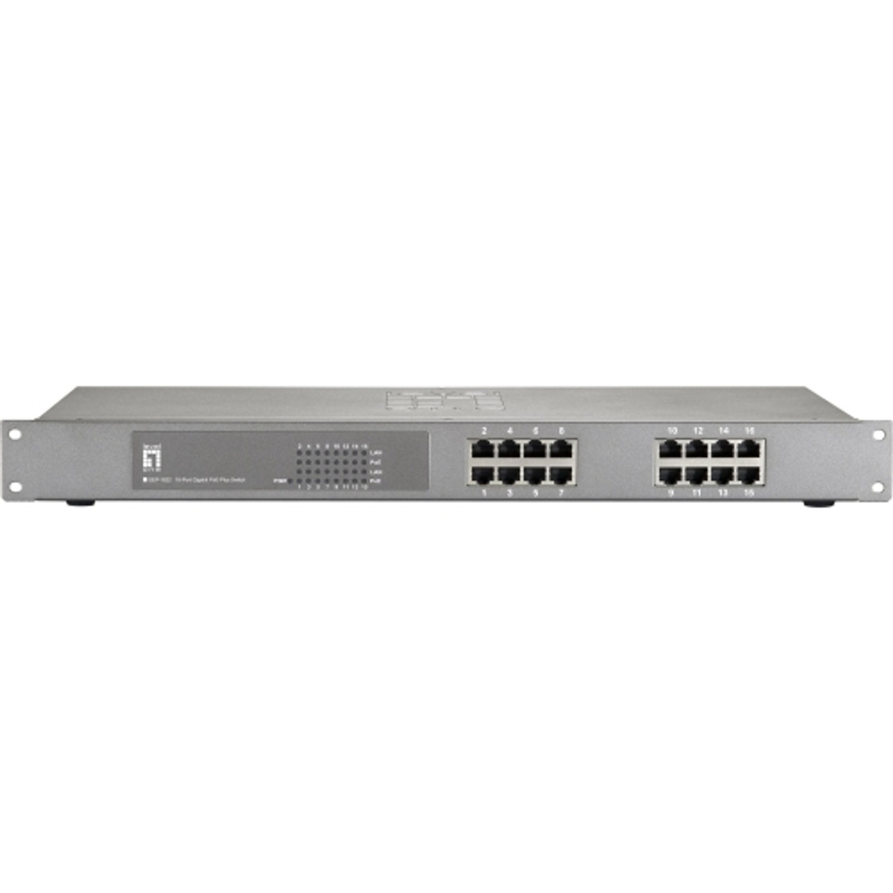 GEP-1622 LevelOne 16-Port Gigabit PoE Plus 19 Rack Mounatble Switch (480W) 2 Layer Supported Desktop (Refurbished)