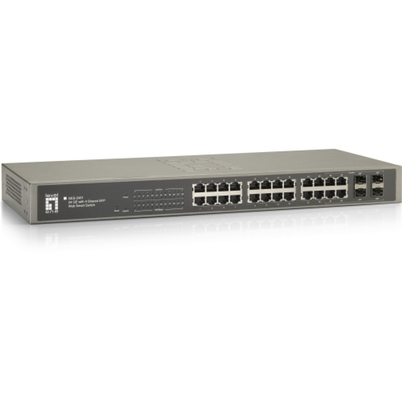 GES-2451 LevelOne 24 GE with 4 Shared SFP Web Smart Switch Manageable 2 Layer Supported Desktop, Rack-mountable (Refurbished)