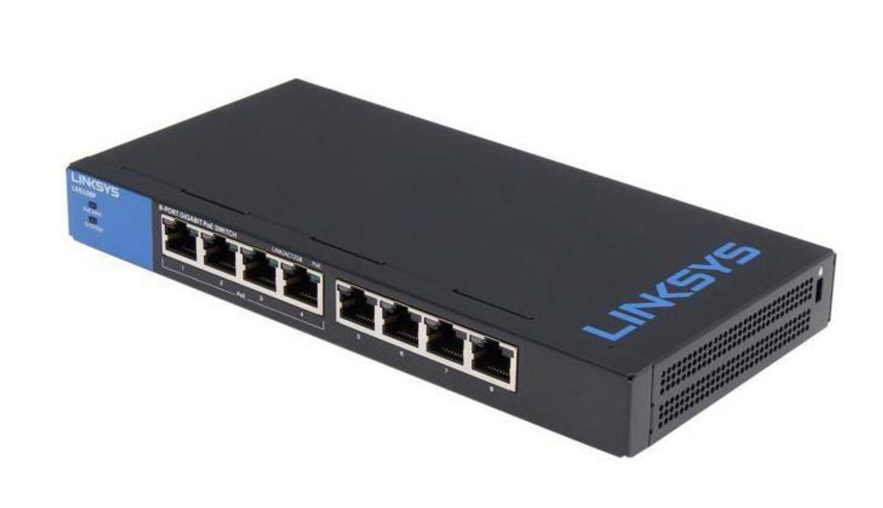 LI-LGS108P Linksys 8-Ports 10/100/1000Mbps RJ-45 Unmanaged Gigabit Ethernet Switch (Refurbished)