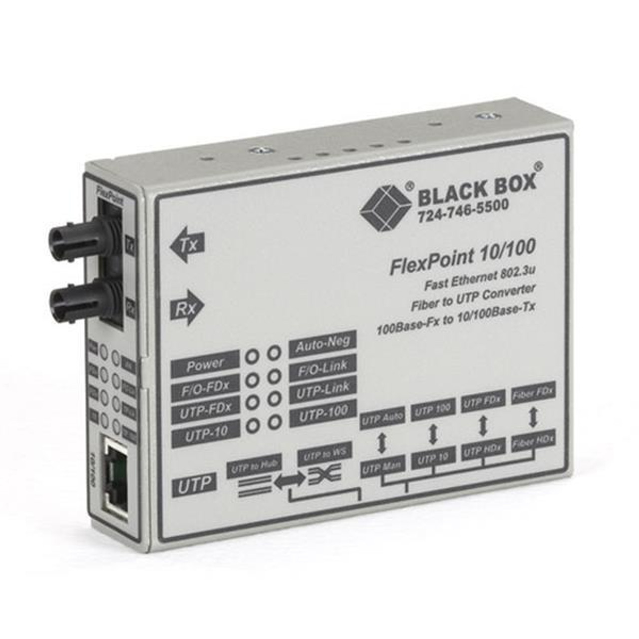 LMC100ASMSCXLHR2 Black Box FlexPoint 10/100 Rate Converter - 1 x RJ-45 , 1 x SC - 10/100Base-TX, 100Base-FX - 
