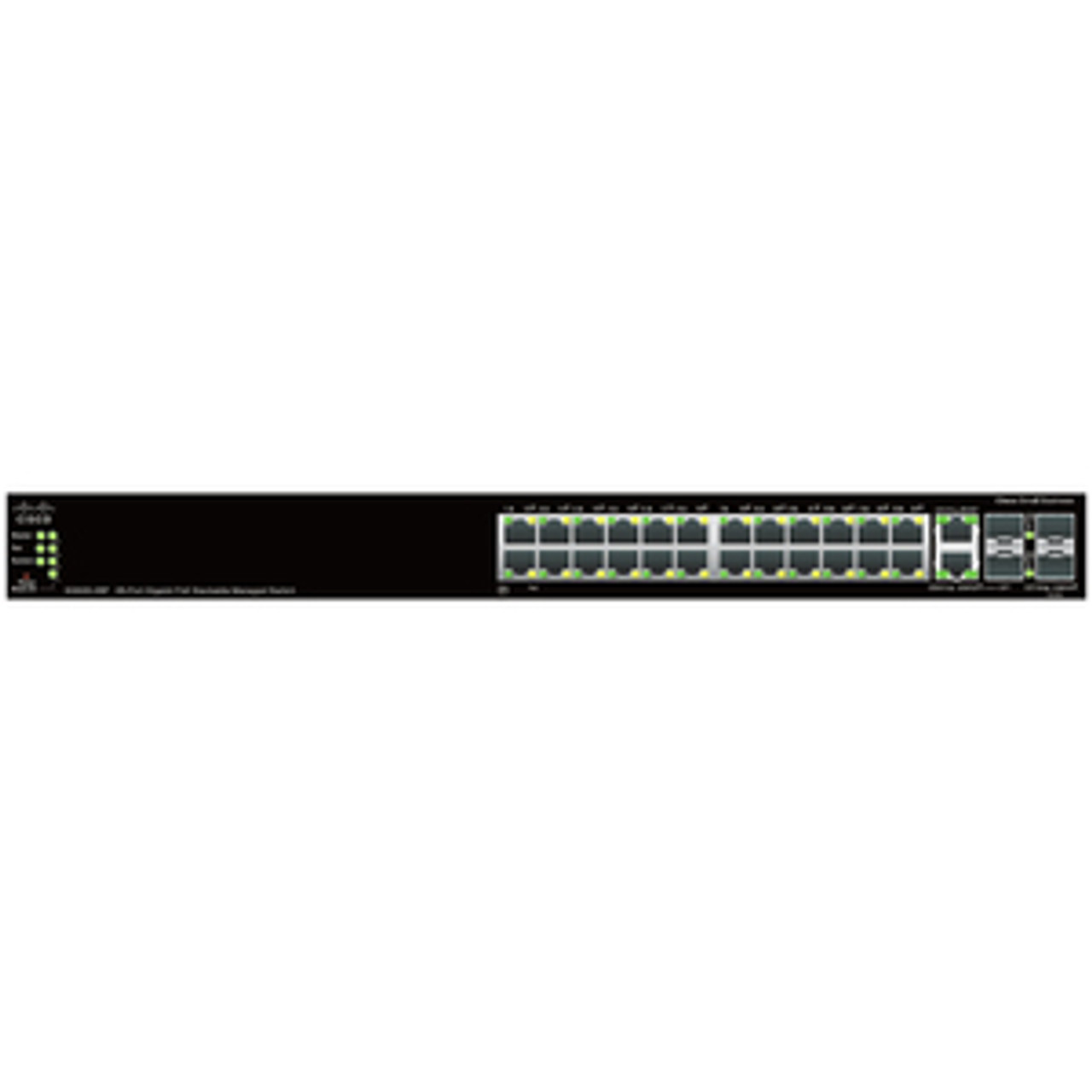 SG500-28P-K9-G5 Cisco SG500-28P Ethernet Switch - 28 Ports - Manageable - Gigabit Ethernet, Fast Ethernet - 10/100/1000Base-T - 2 Layer Supported - 4 SFP Slots -