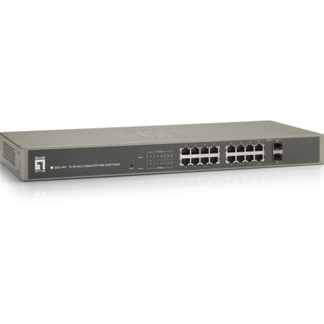 GES-1651 LevelOne 16 GE with 2 Shared SFP Web Smart Switch Manageable 2 Layer Supported Rack-mountable, Desktop (Refurbished)
