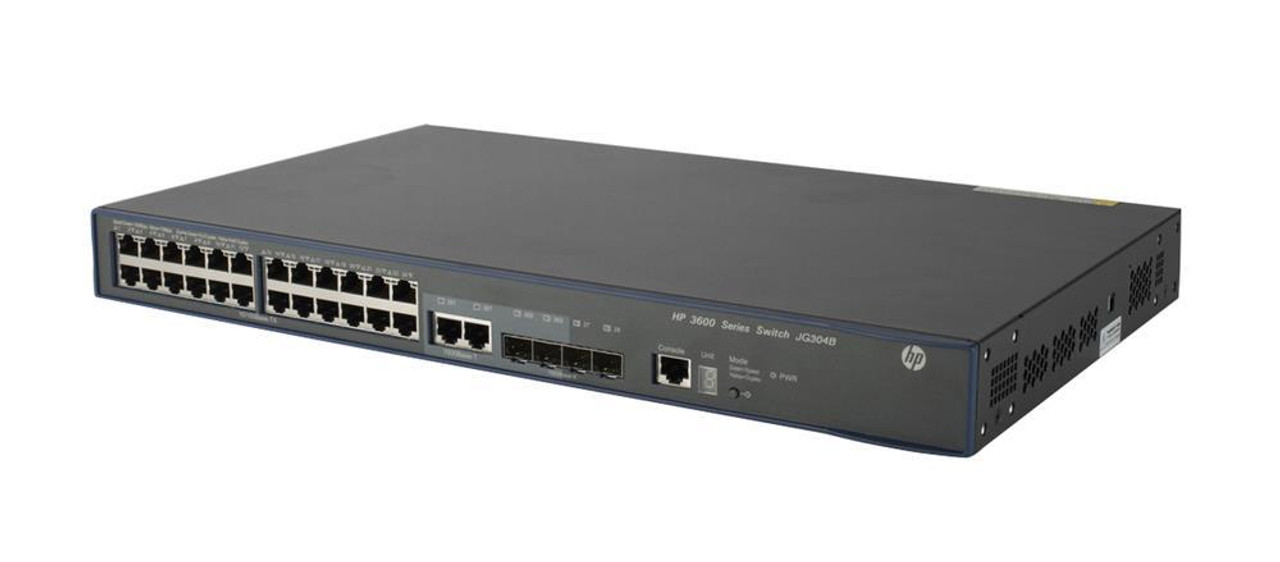JG304B#ABB HP Procurve 3600 24-Ports 10/100Mbps RJ-45 PoE+ Manageable Layer4 Stackable Rack-mountable V2 Si Switch with 4x SFP Ports (Refurbished)