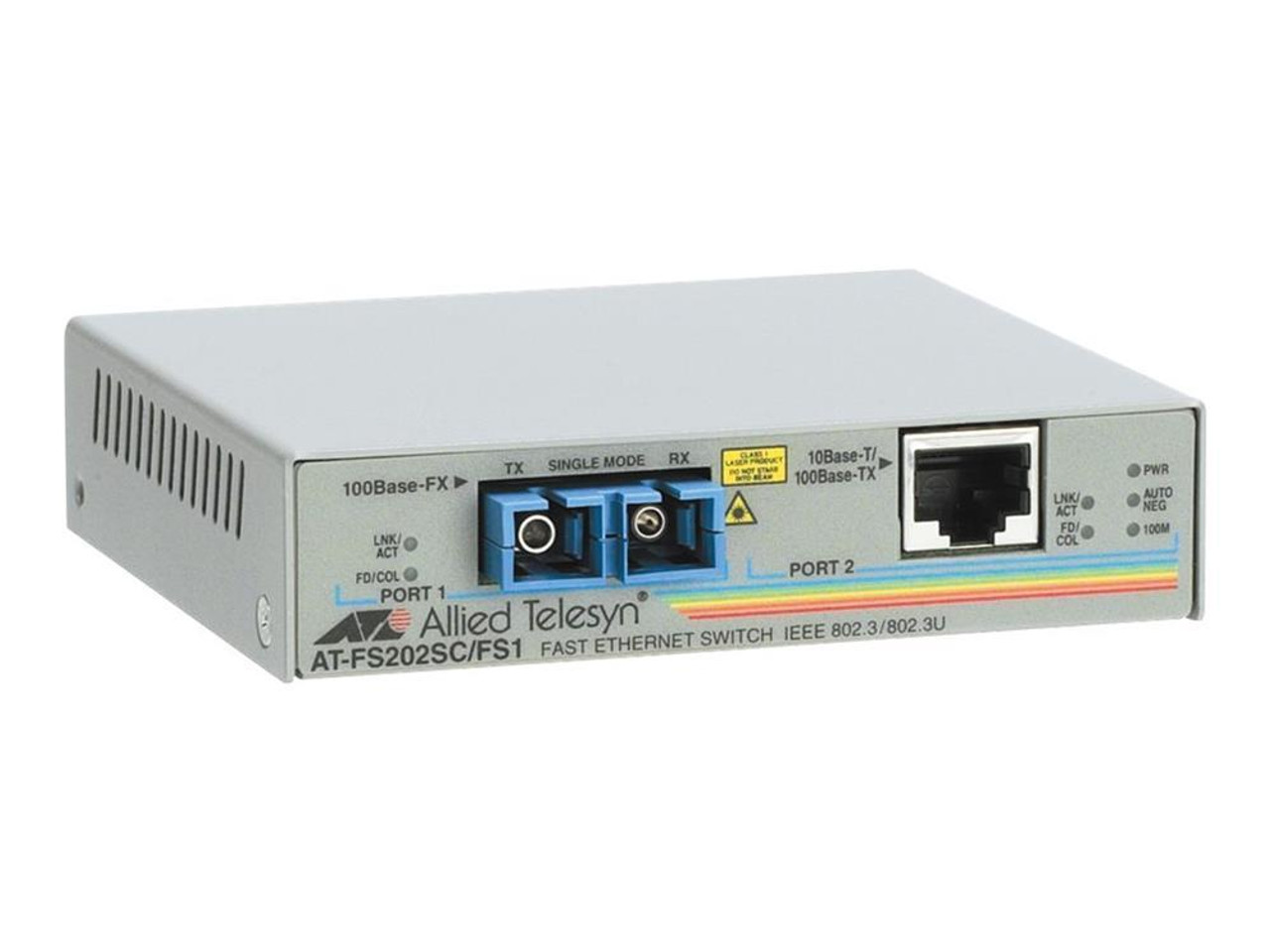 AT-FS202 Allied Telesis 1x 10/100Mbps RJ-45 and 1x 100Base-FX (SC) Ports Media Converter