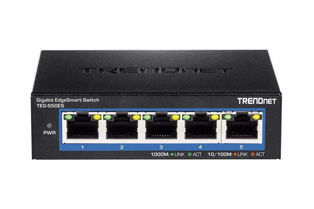 TEG-S50ES TRENDnet 5-Port Gigabit EdgeSmart Switch 5 x Gigabit Ethernet Network Manageable Twisted Pair 2 Layer Supported Wall Mountable (Refurbished)