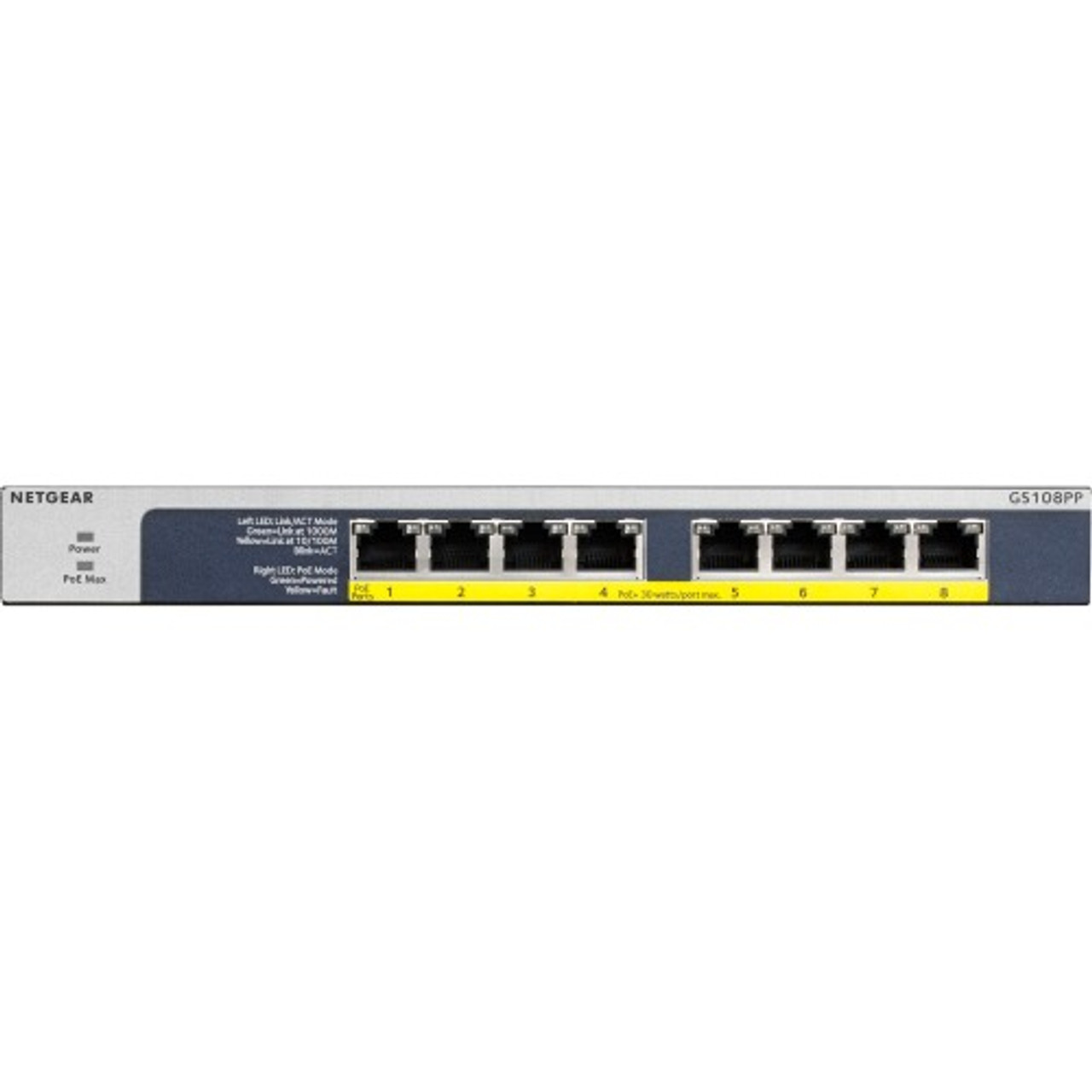 GS108PP-100AJS Netgear GS108PP Ethernet Switch 8 x Gigabit Ethernet Network Twisted Pair 2 Layer Supported Rack-mountable, Desktop (Refurbished)