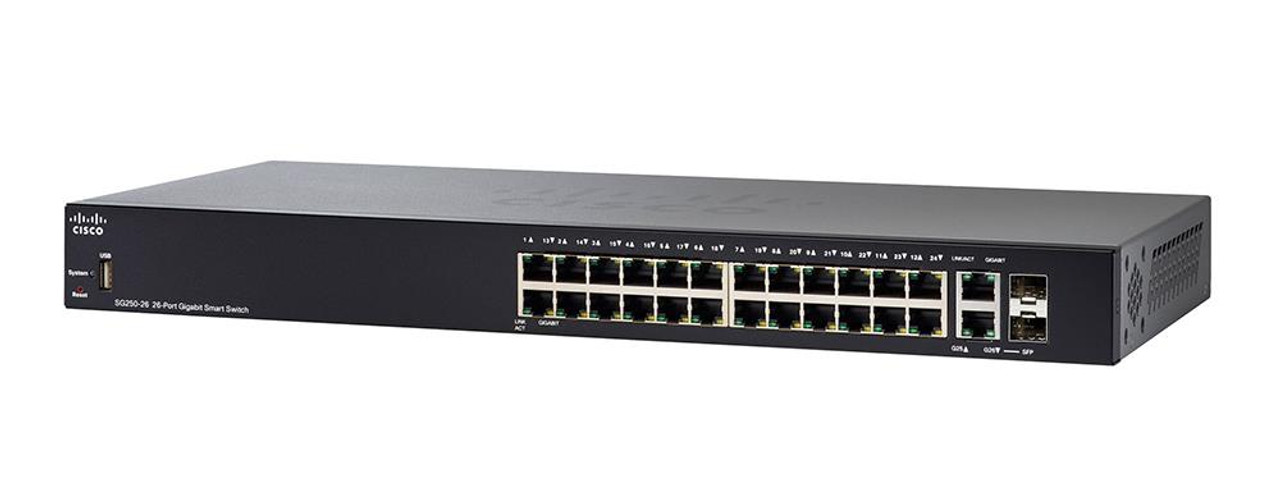 SG250-26-K9 Cisco 250 Series 26-Ports SFP 10/100/1000Base-T PoE+ Manageable Layer 3 Rack-mountable Gigabit Ethernet Switch (New) (Refurbished)