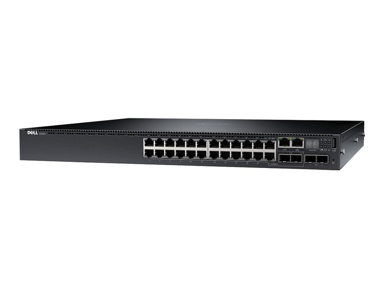 N3024ET-ON Dell 24-Ports RJ-45 10/100/1000Mbps auto-sensing ports Layer 3 Switch with 2x 10GbE SFP+ ports and 2x Gigabit Ethernet Ports with 2x Gigabit