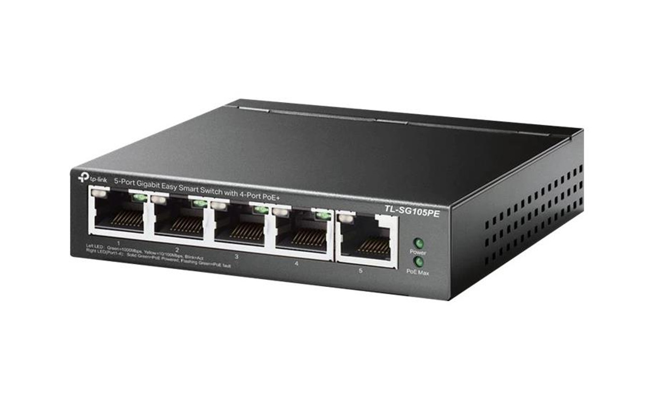 TL-SG105PE TP-Link 5-Port Gigabit Easy Smart Switch with 4-Port PoE+ - 5 Ports - 2 Layer Supported - 75.20 W Power Consumption - 65 W PoE Budget - Twisted Pair
