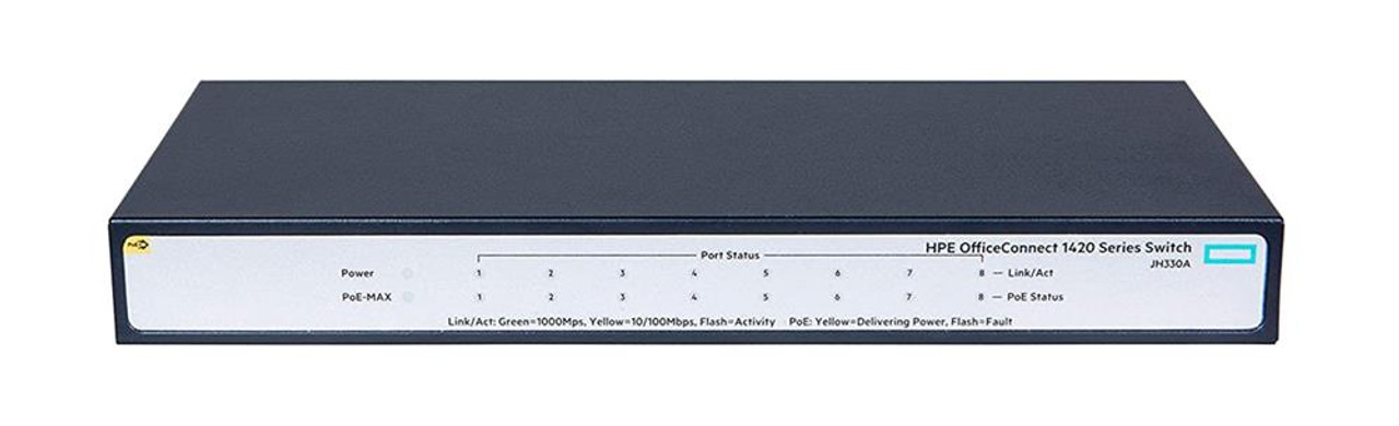 JH330A#B2E HPE OfficeConnect 1420 8G PoE+ (64W) Switch 8 Ports 10/100/1000Base-TX 8 x Network Twisted Pair Gigabit Ethernet 2 Layer Supported Rack-mountable