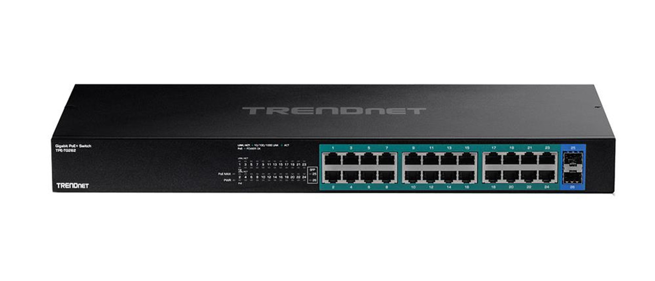 TRENDnet 26-Port Gigabit PoE+ Switch， 24 x 30W PoE+ Ports， 2