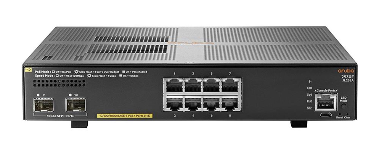 JL258A#AKJ HP Aruba 2930F 8G 8-Ports PoE+ 2SFP+ Switch IL en (Refurbished)