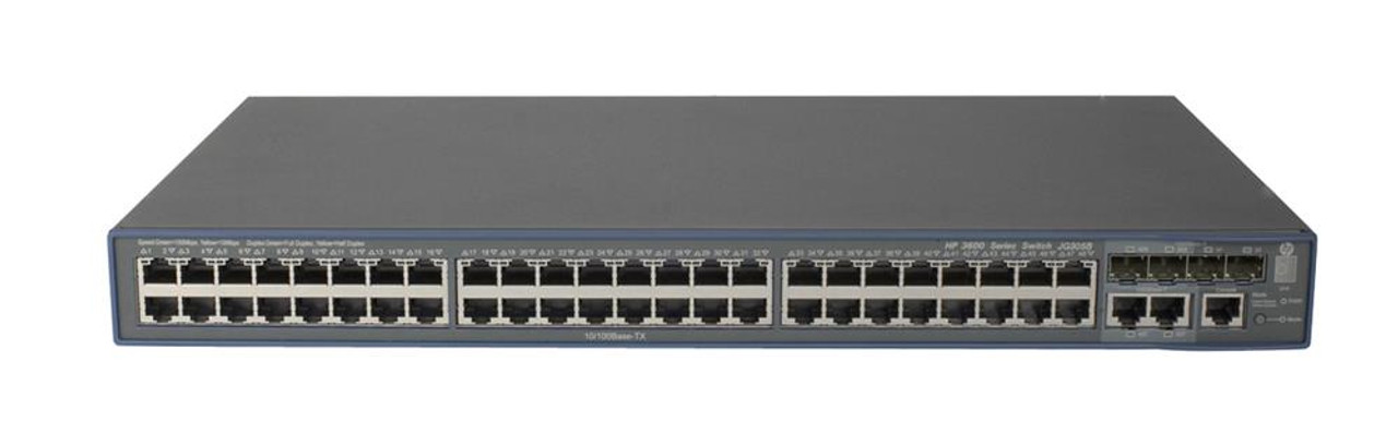 JG305B HP 3600-48 v2 SI Fast Ethernet Switch 48 Network 4 Expansion Slot 2 Network Manageable 3 Layer Supported 1U High Rack-mountable (Refurbished)