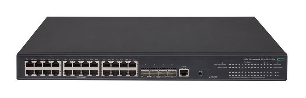 JG936AR HPE 5130-24G-POE+-4SFP+ 24-Ports 10/100/1000Base-T RJ-45 Manageable Layer3 Rack-mountable Ethernet Switch with 4x SFP+ Ports (Refurbished)