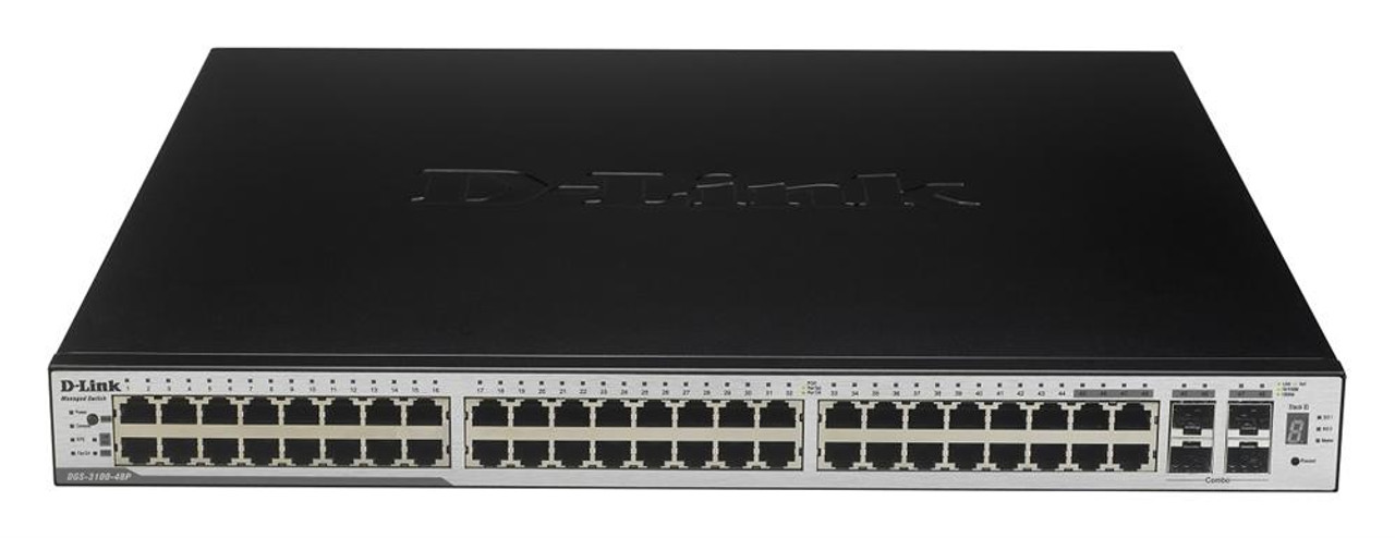 DGS-3100-48P D-Link 48-Ports 10/100/1000Mbps and 4-Port Combo SFP Layer2 Stackable Managed Switch with PoE (Refurbished)