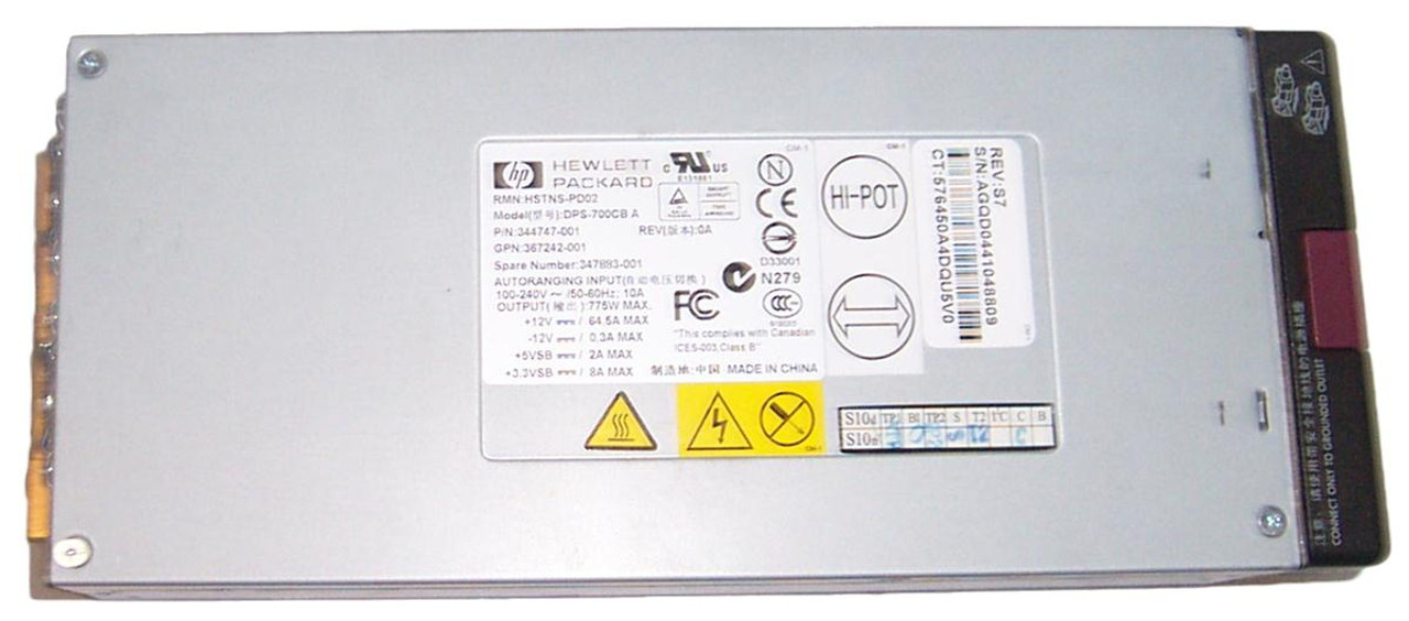 347883001B HP 775-Watts 100-240V AC Redundant Hot Swap Switching Power Supply with PFC for ProLiant ML370 G4 Server