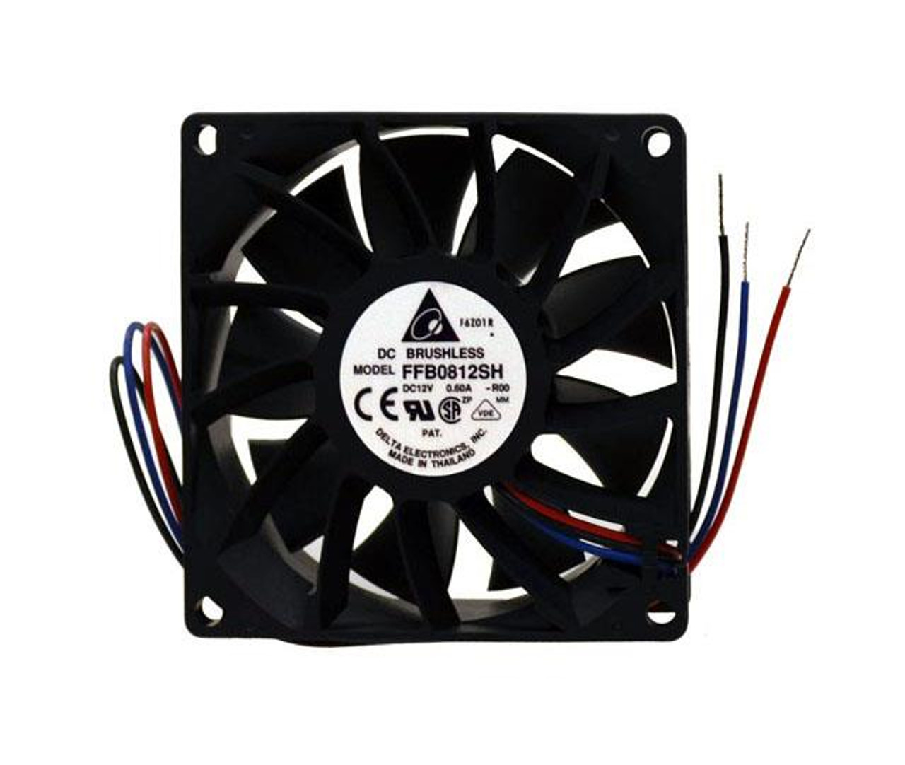 FFB0812SH-R00 Delta Electronics 80x25.4mm 12VDC Ball Bearing 3 Wire Leads Locked Rotor Sensor DC Tubeaxial Fan