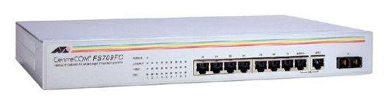 FS709FC Allied Telesis 8-Ports 10/100Base-TX LAN 1 x 100Base-FX Uplink Port Unmanaged Fast Ethernet Switch (Refurbished)