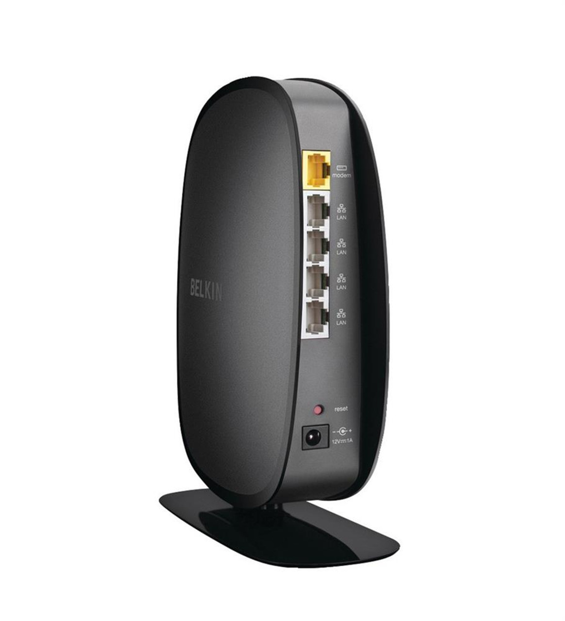 F9K1003 Belkin Wireless Router IEEE 802.11n ISM Band 450 Mbps Wireless Speed 4 x Network Port 1 x BroadBand Port (Refurbished)