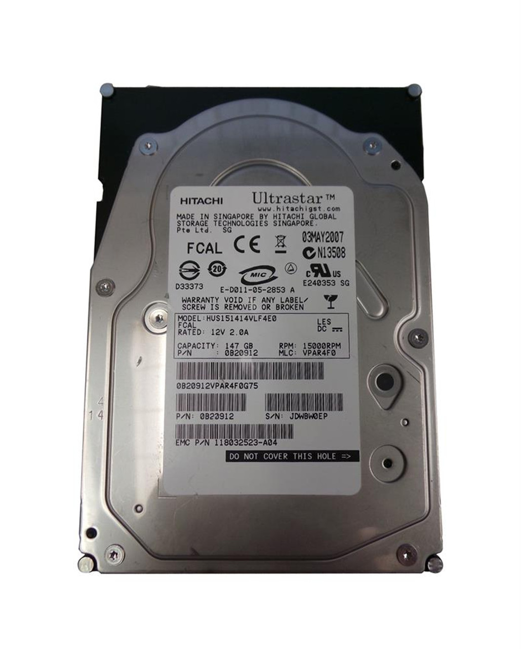 HUS151414VLF4E0 Hitachi Ultrastar 15K147 147GB 15000RPM Fibre Channel 4Gbps 16MB Cache 3.5-inch Internal Hard Drive