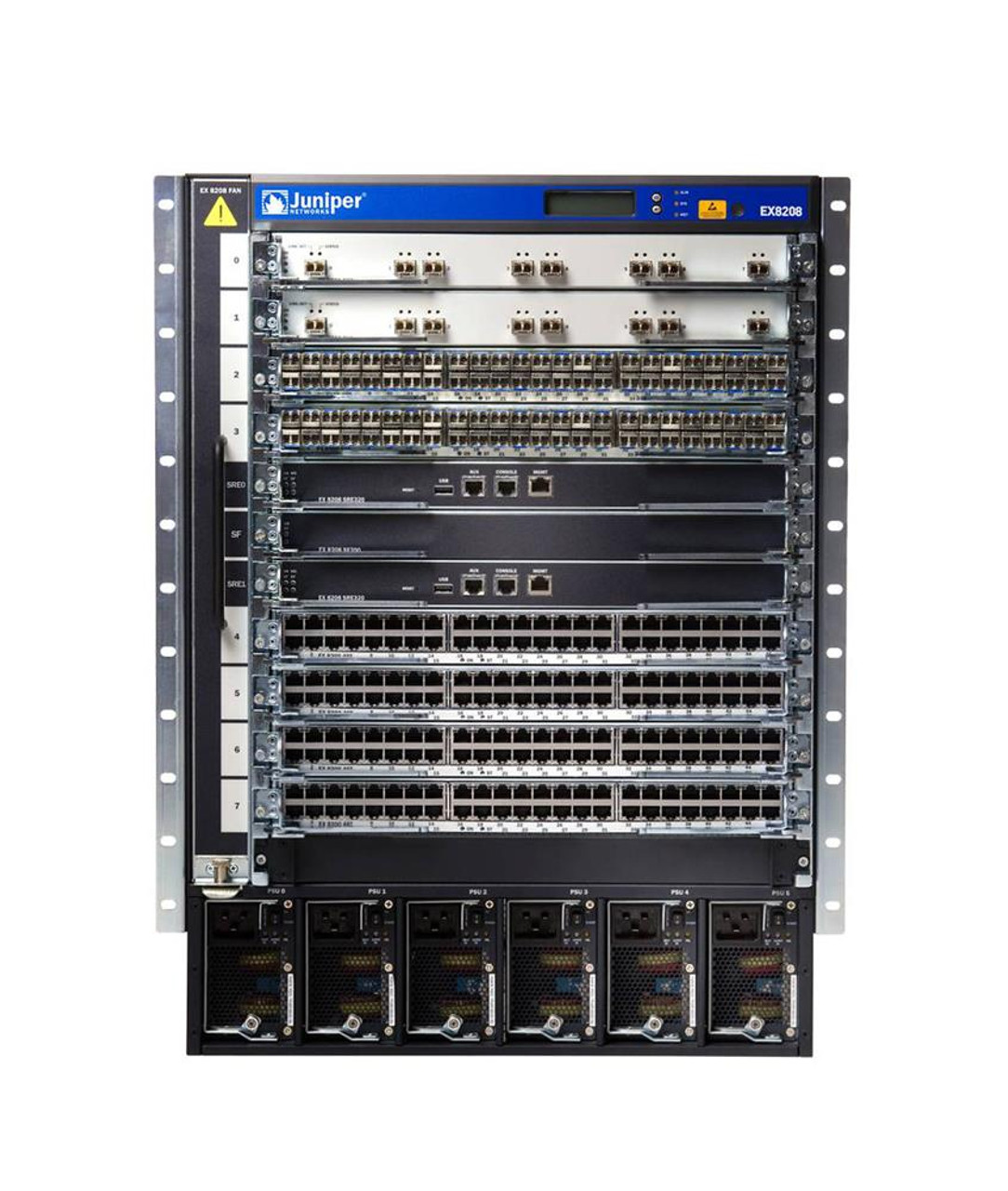 EX8208-BASE-AC3 Juniper Base EX8208 3kW AC System, 8-Slot Chassis with passive backplane and 1x fan tray, 1x routing engine with Switch Fabric (Refurbished)