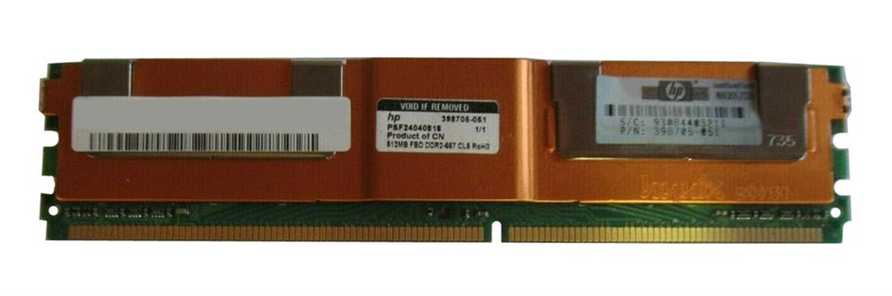 389705-051 HP 1GB Kit (2 X 512MB) PC2-5300 DDR2-667MHz ECC Fully Buffered CL5 240-Pin DIMM Memory