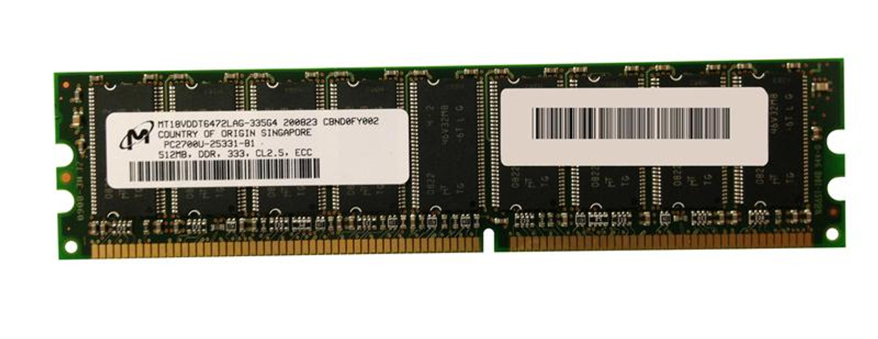 38L5231-PE Edge Memory 512MB PC2700 DDR-333MHz ECC Unbuffered CL2.5 184-Pin DIMM Memory Module