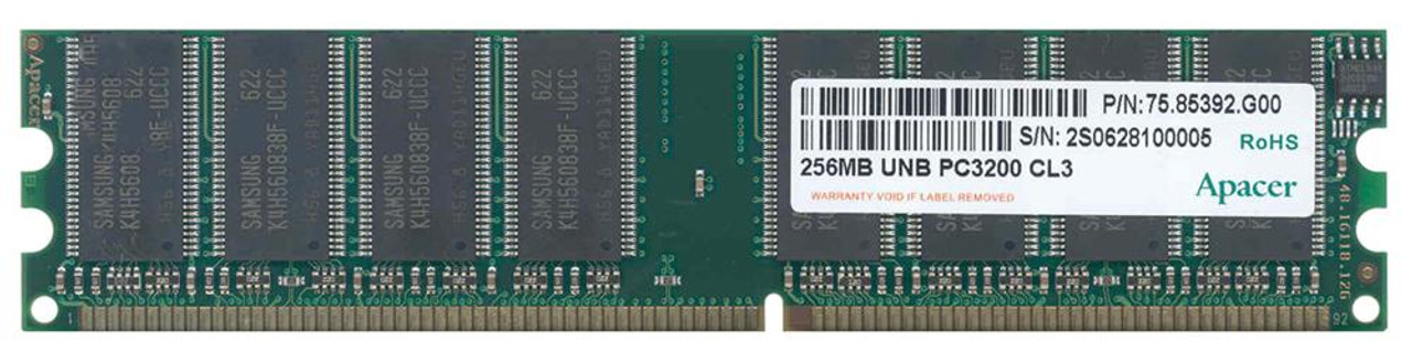 75.85392.G00 Apacer 256MB PC3200 DDR-400MHz non-ECC Unbuffered CL3 184-Pin DIMM Memory Module