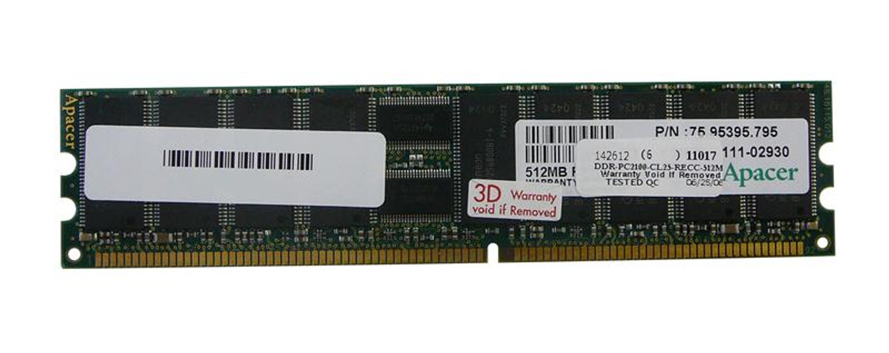 75.95395.795 Apacer 512MB PC2100 DDR-266MHz Registered ECC CL2.5 184-Pin DIMM 2.5V Memory Module