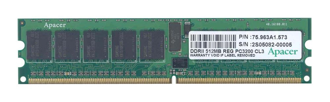 75.963A1.573 Apacer 512MB PC2-3200 DDR2-400MHz ECC Registered CL3 240-Pin DIMM Single Rank Memory Module
