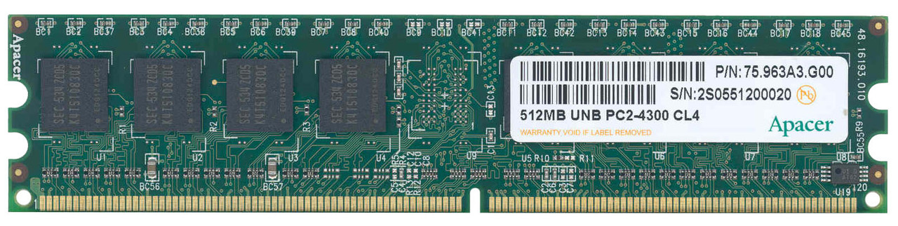 75.963A3.G00 Apacer 512MB PC2-4200 DDR2-533MHz non-ECC Unbuffered CL4 240-Pin DIMM Single Rank Memory Module