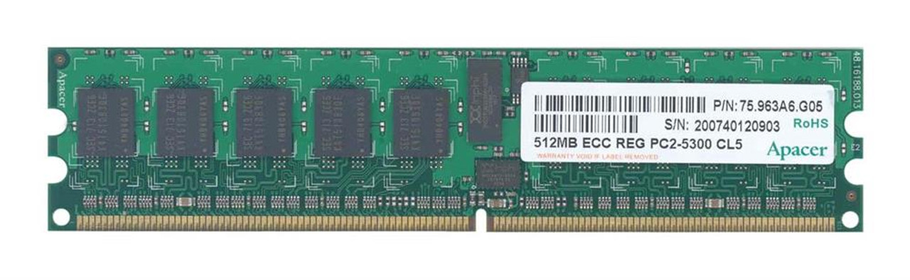 75.963A6.G05 Apacer 512MB PC2-5300 DDR2-667MHz ECC Registered CL5 240-Pin DIMM Single Rank Memory Module