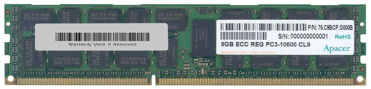 75.C9BCP.G000B Apacer 8GB PC3-10600 DDR3-1333MHz ECC Registered CL9 240-Pin DIMM Dual Rank Memory Module