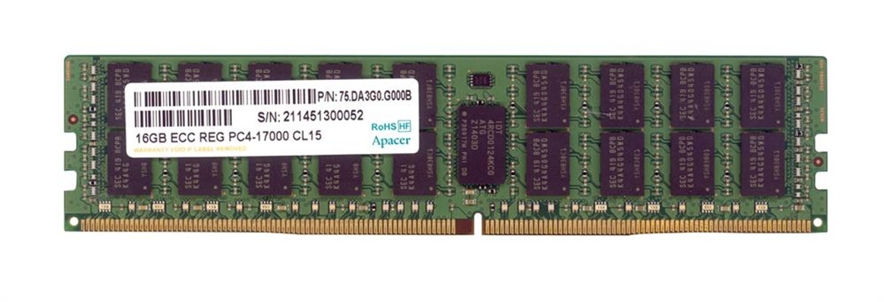 75.DA3G0.G000B Apacer 16GB PC4-17000 DDR4-2133MHz ECC Registered CL15 288-Pin DIMM 1.2V Dual Rank Memory Module