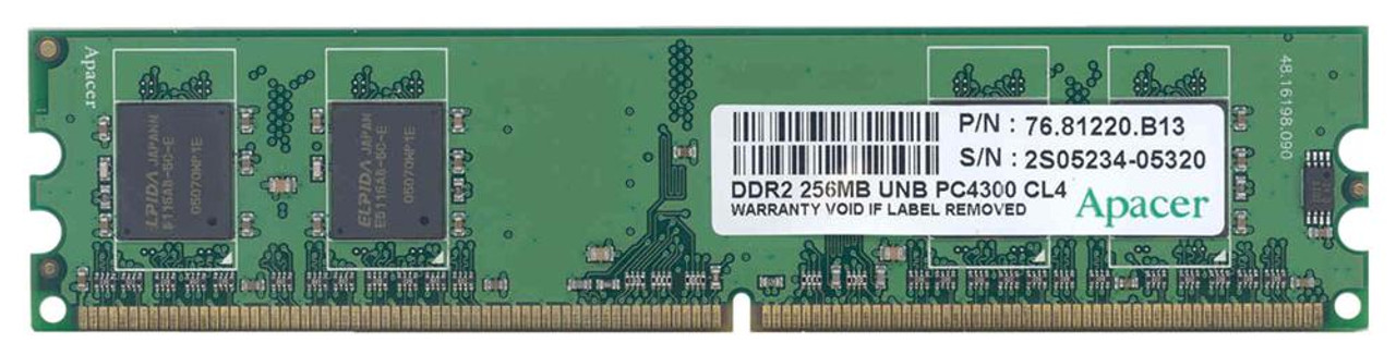 76.81220.B13 Apacer 256MB PC2-4200 DDR2-533MHz non-ECC Unbuffered CL4 240-Pin DIMM Memory Module