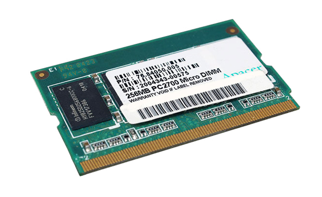 76.84050.005 Apacer 256MB PC2700 DDR-333MHz non-ECC Unbuffered CL2.5 172-Pin Micro-DIMM 2.5V Memory Module