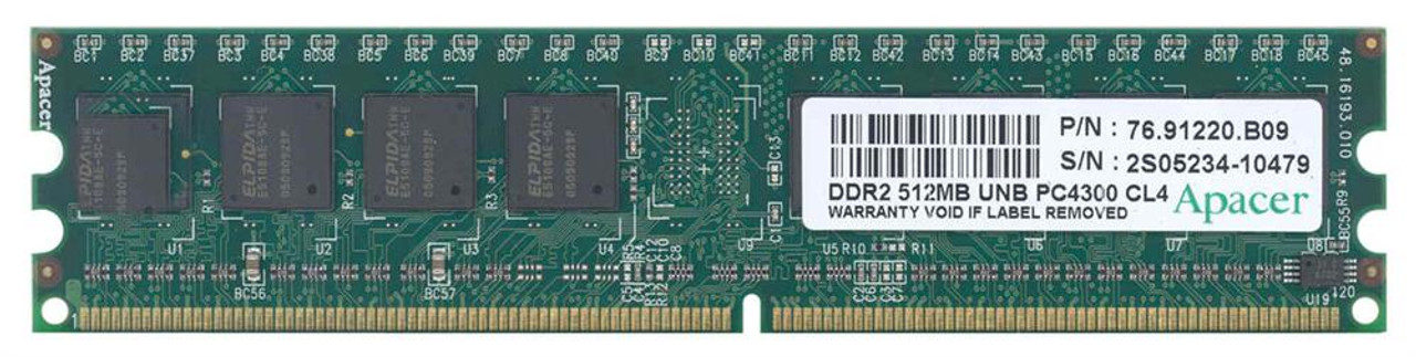 76.91220.B09 Apacer 512MB PC2-4200 DDR2-533MHz non-ECC Unbuffered CL4 240-Pin DIMM Memory Module