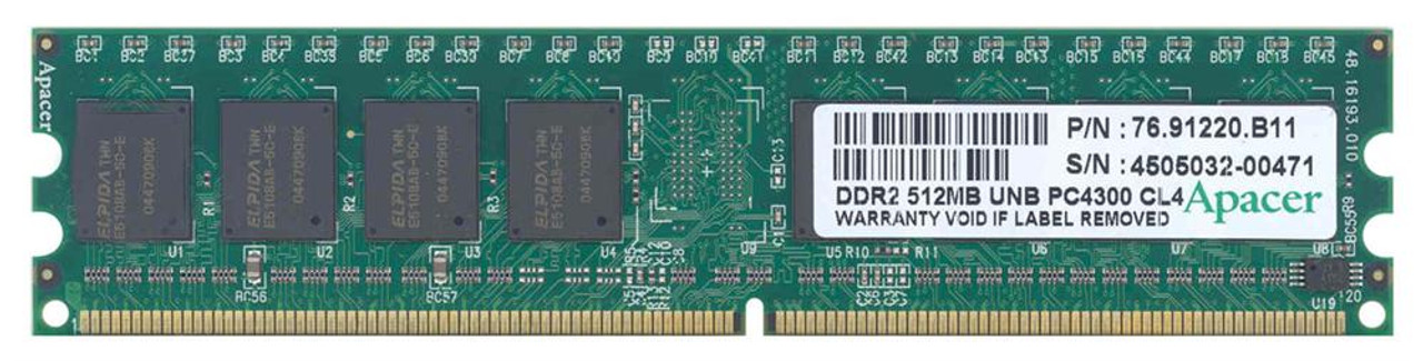 76.91220.B11 Apacer 512MB PC2-4200 DDR2-533MHz non-ECC Unbuffered CL4 240-Pin DIMM Memory Module