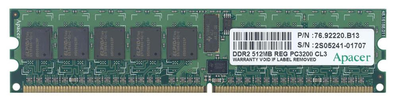 76.92220.B13 Apacer 512MB PC2-3200 DDR2-400MHz ECC Registered CL3 240-Pin DIMM Single Rank Memory Module