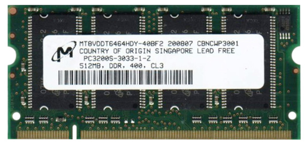 AADDR64X64SOD3200 Memory Upgrades 512MB PC3200 DDR-400MHz non-ECC Unbuffered CL3 200-Pin SoDimm Memory Module