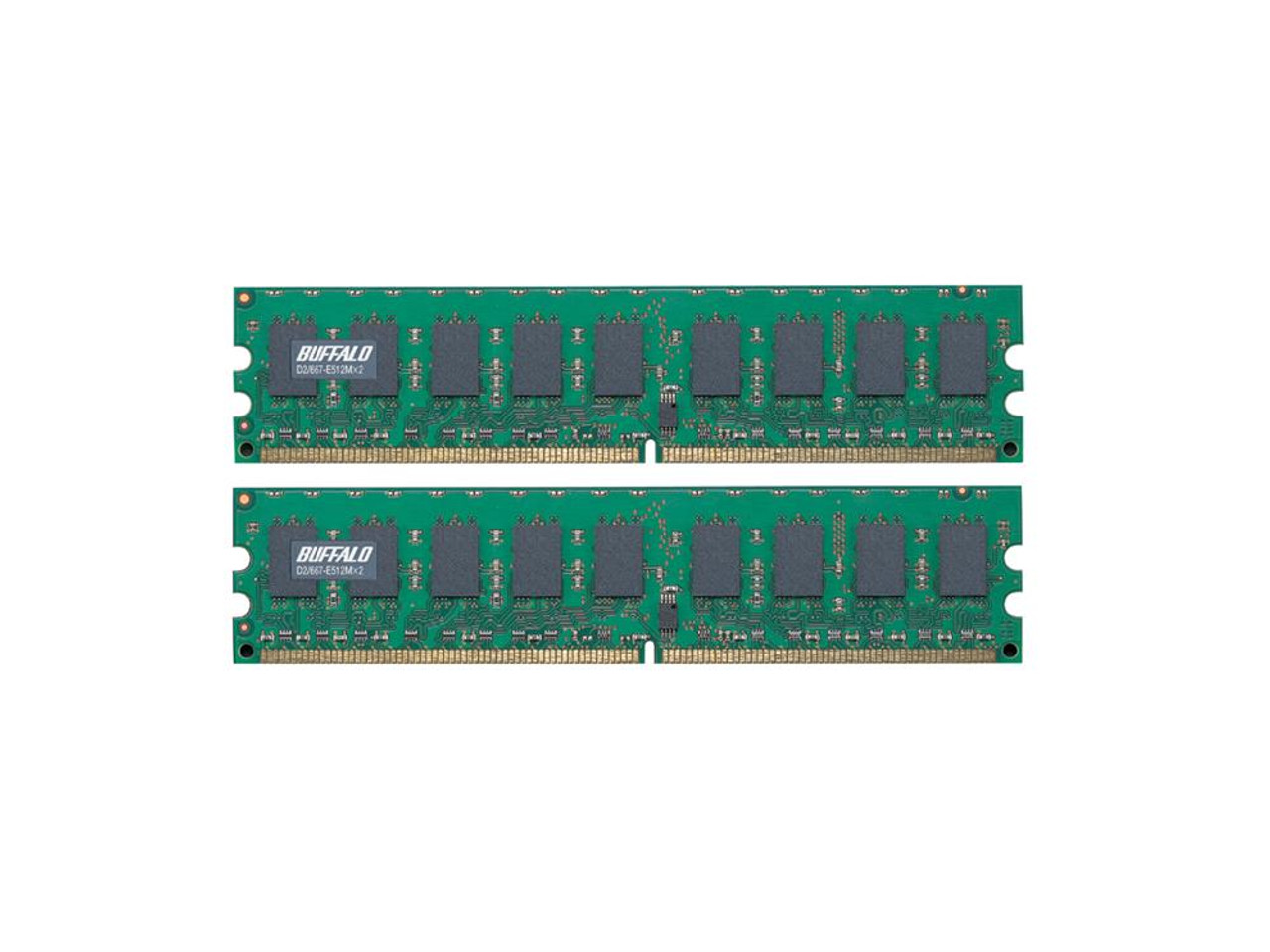 D2/667-E512MX2 Buffalo 1GB Kit (2 X 512MB) PC2-5300 DDR2-667MHz ECC Unbuffered CL5 240-Pin DIMM Single Rank Memory